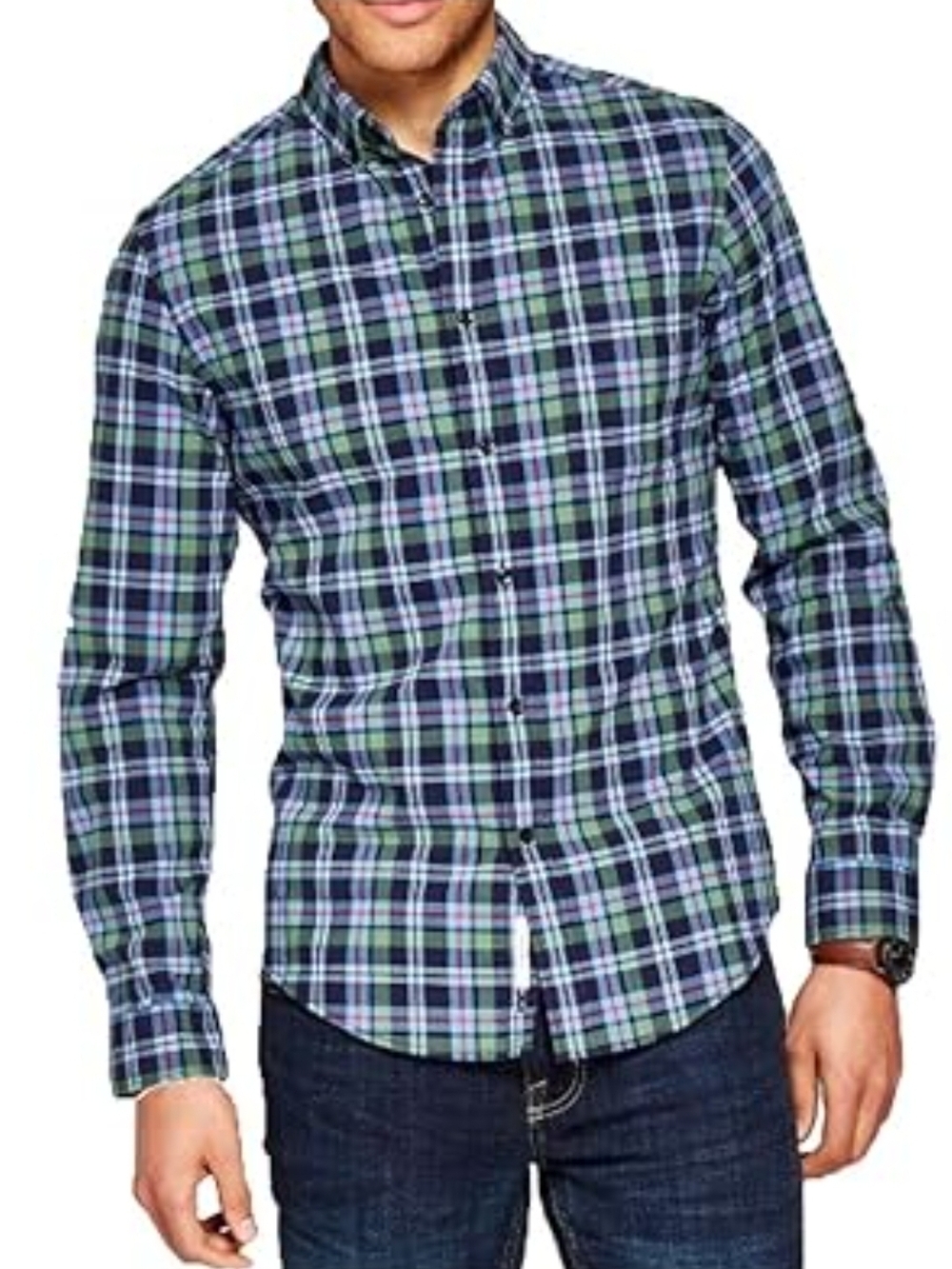 Men's Blue and Green Plaid Button-Down Shirt Size3 Extra Big Tall